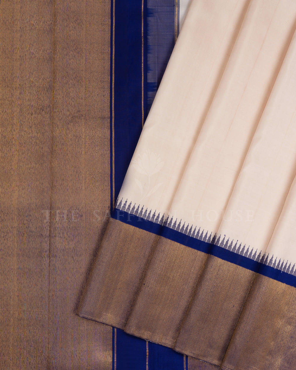 Midnight Blue And Off White Kanjivaram Silk Saree – The Saffron House