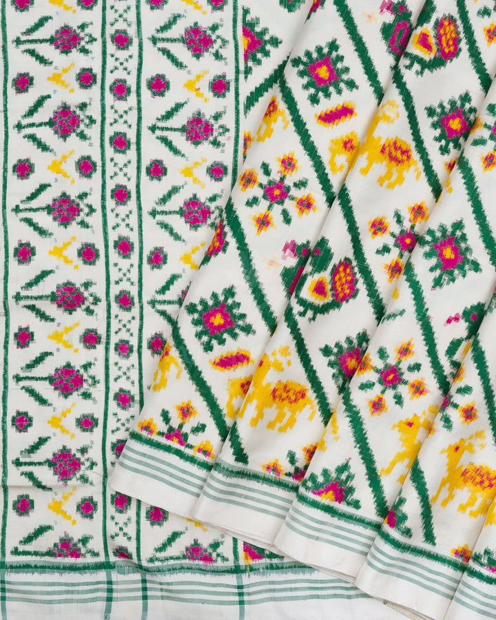 Off White Handwoven Patola Saree – The Saffron House