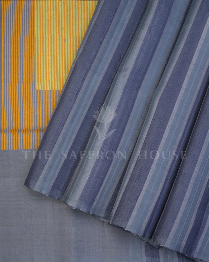 Slate Grey And Yellow Eri Silk Saree – The Saffron House