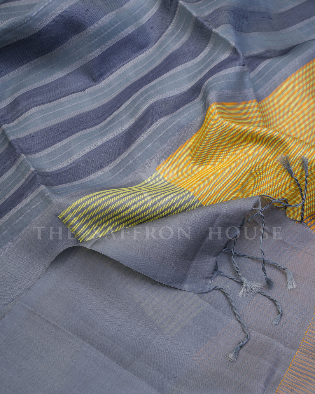 Slate Grey And Yellow Eri Silk Saree – The Saffron House