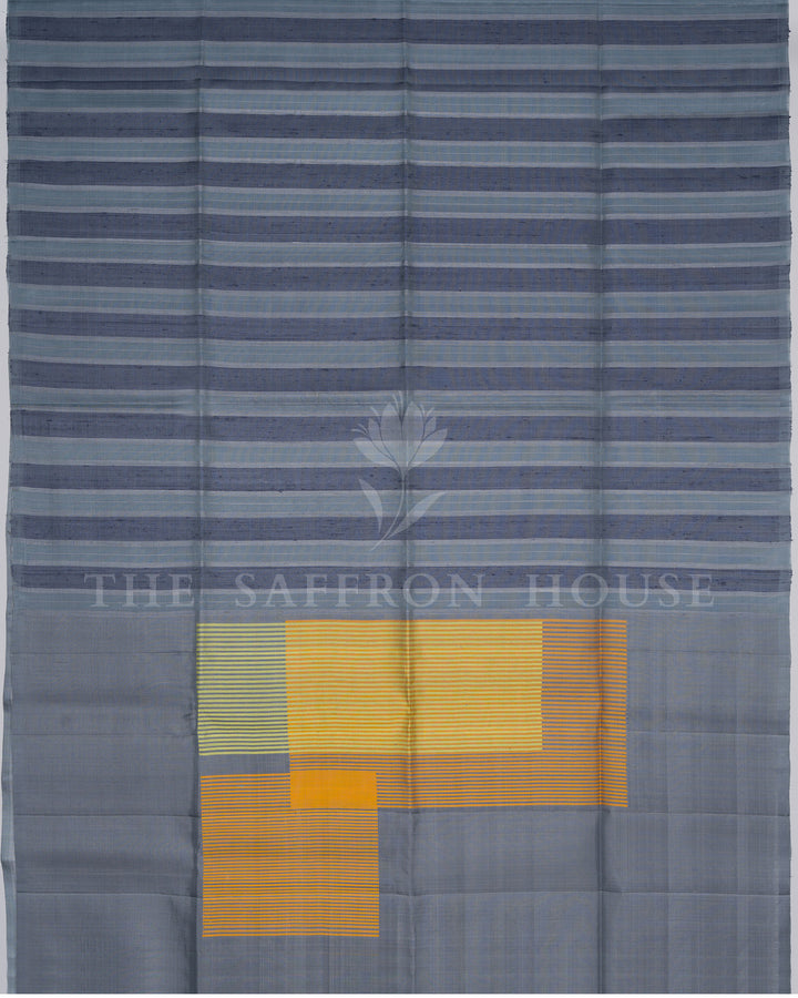 Slate Grey And Yellow Eri Silk Saree – The Saffron House