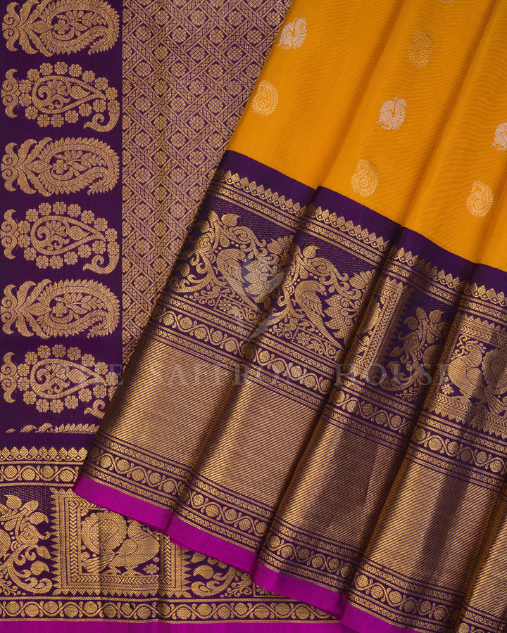 Mustard Gold And Yellow Gadwal Silk Saree – The Saffron House