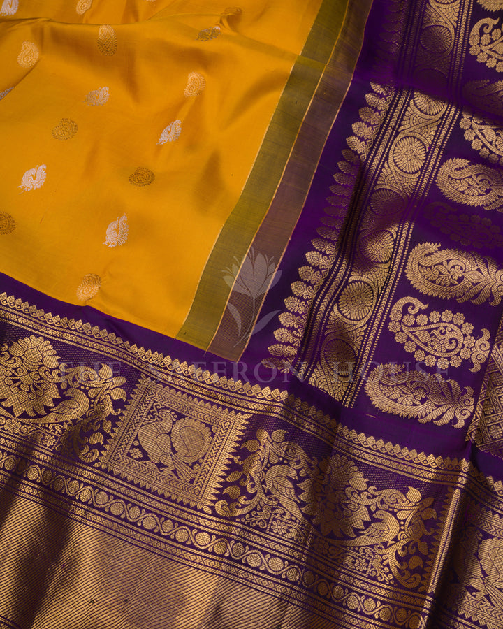 Mustard Gold And Yellow Gadwal Silk Saree – The Saffron House