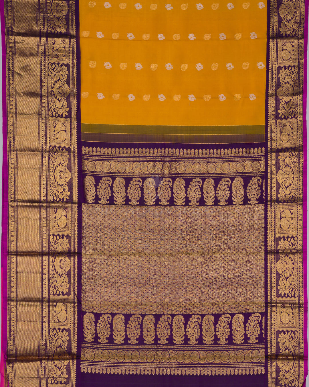 Mustard Gold And Yellow Gadwal Silk Saree – The Saffron House
