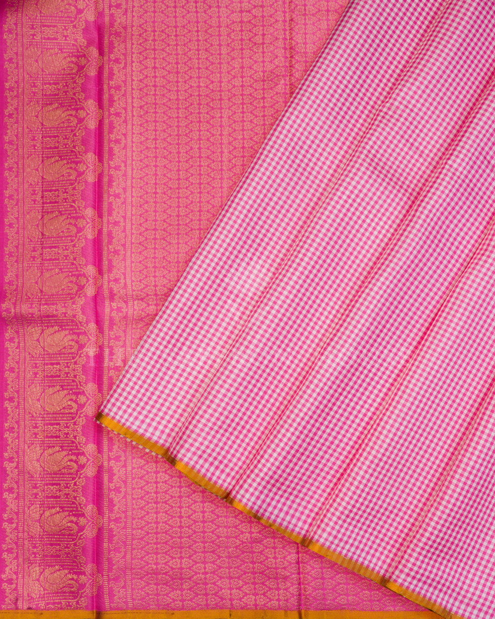 Pure White And Pink Kattam Kanjivaram Silk Saree – The Saffron House