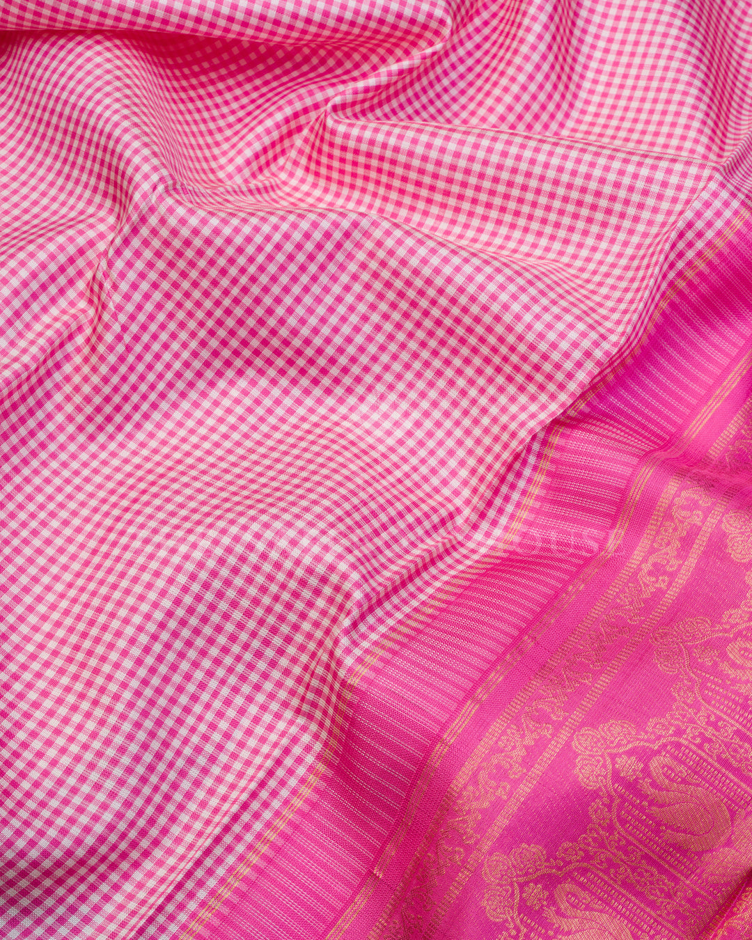 Pure White And Pink Kattam Kanjivaram Silk Saree – The Saffron House
