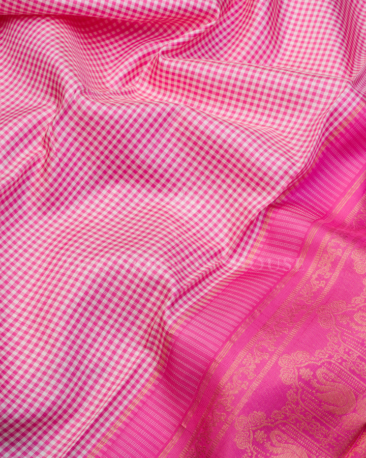 Pure White And Pink Kattam Kanjivaram Silk Saree – The Saffron House