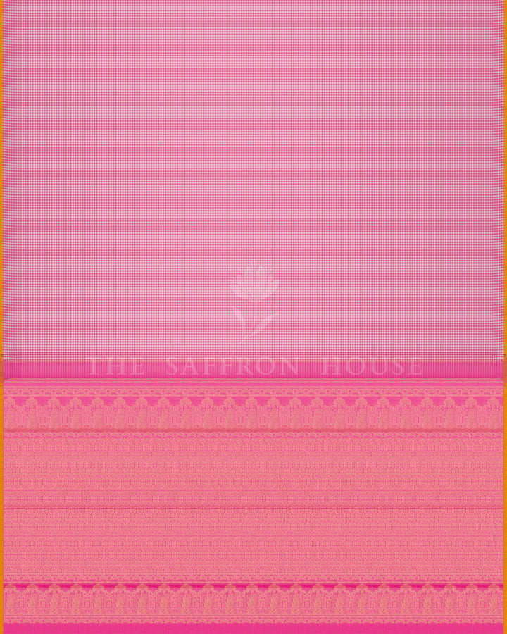 Pure White And Pink Kattam Kanjivaram Silk Saree – The Saffron House