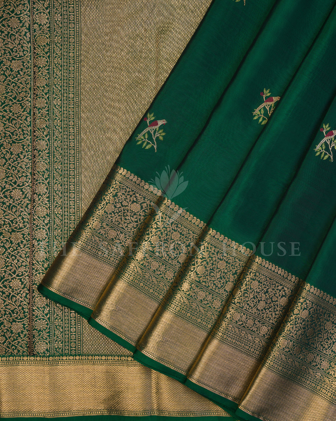 Green And Emerald Green Kanjivaram Silk Saree – The Saffron House