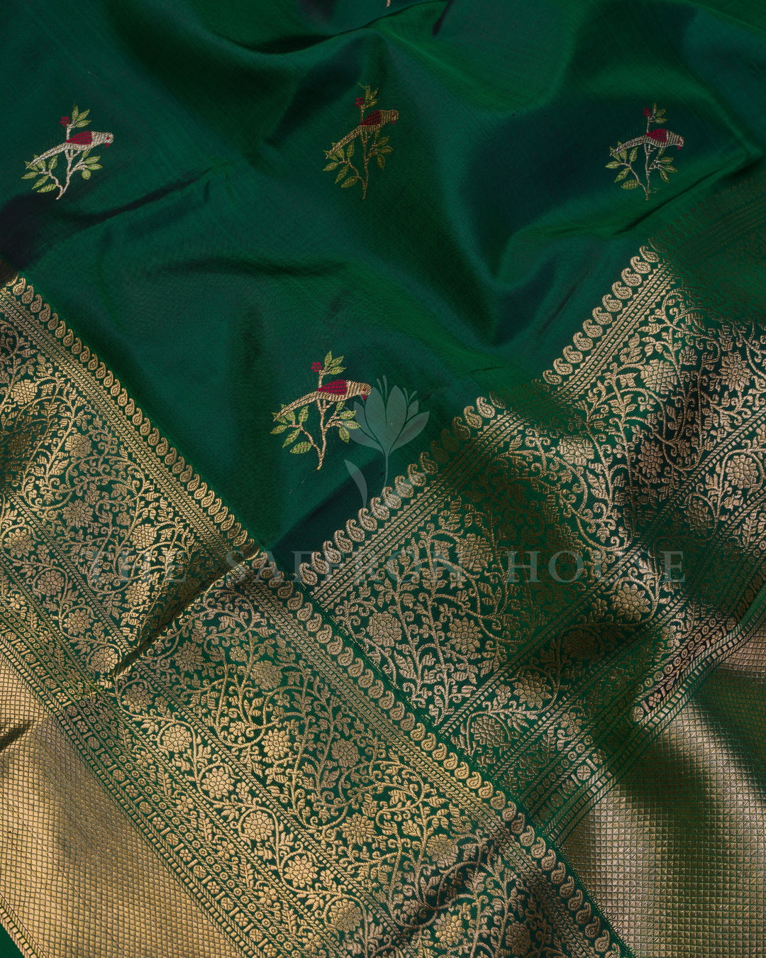 Green And Emerald Green Kanjivaram Silk Saree – The Saffron House