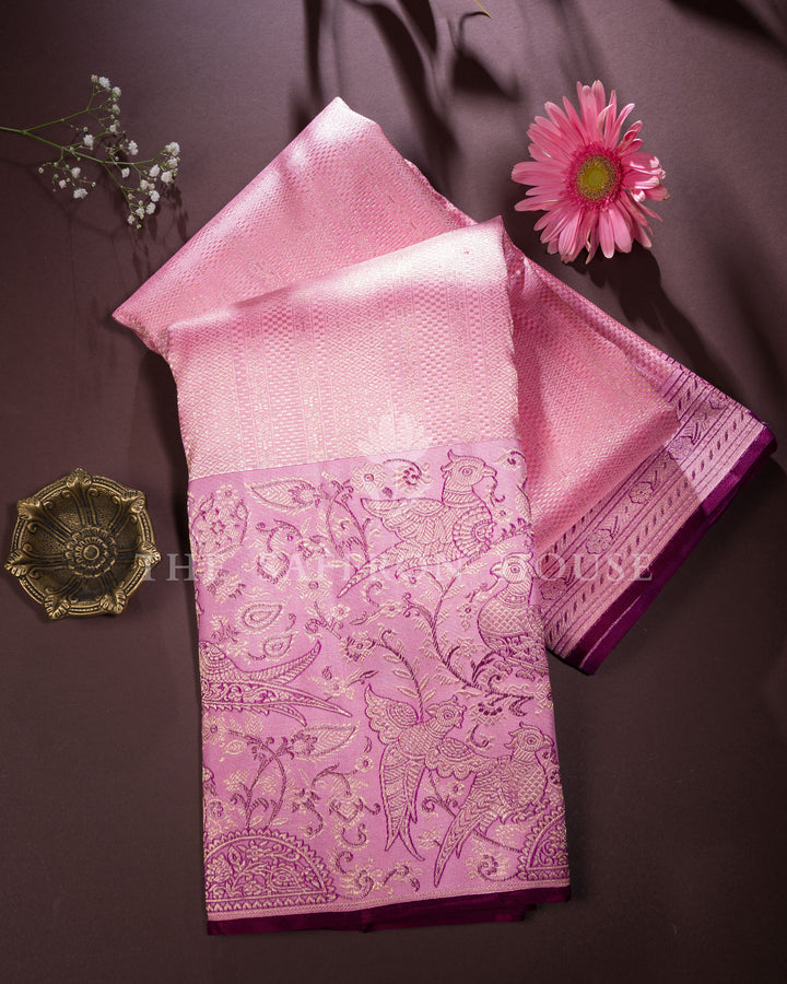 Pink And Blush Rose Korvai Kanjivaram Silk Saree – The Saffron House