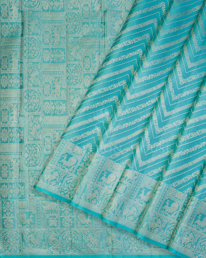 Blue And Aqua Blue Kanjivaram Silk Saree – The Saffron House