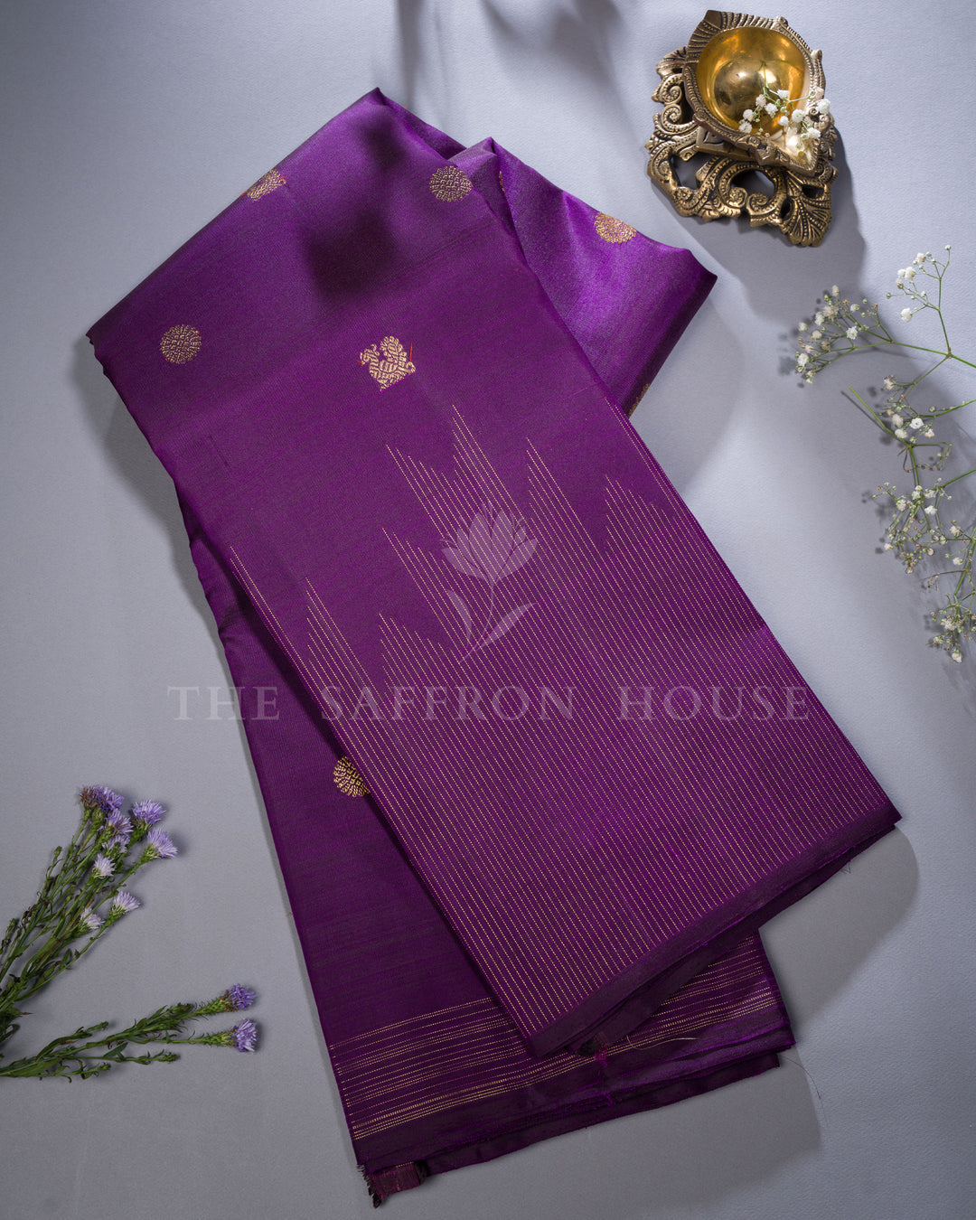 Aubergine Kanjivaram Silk Saree – The Saffron House