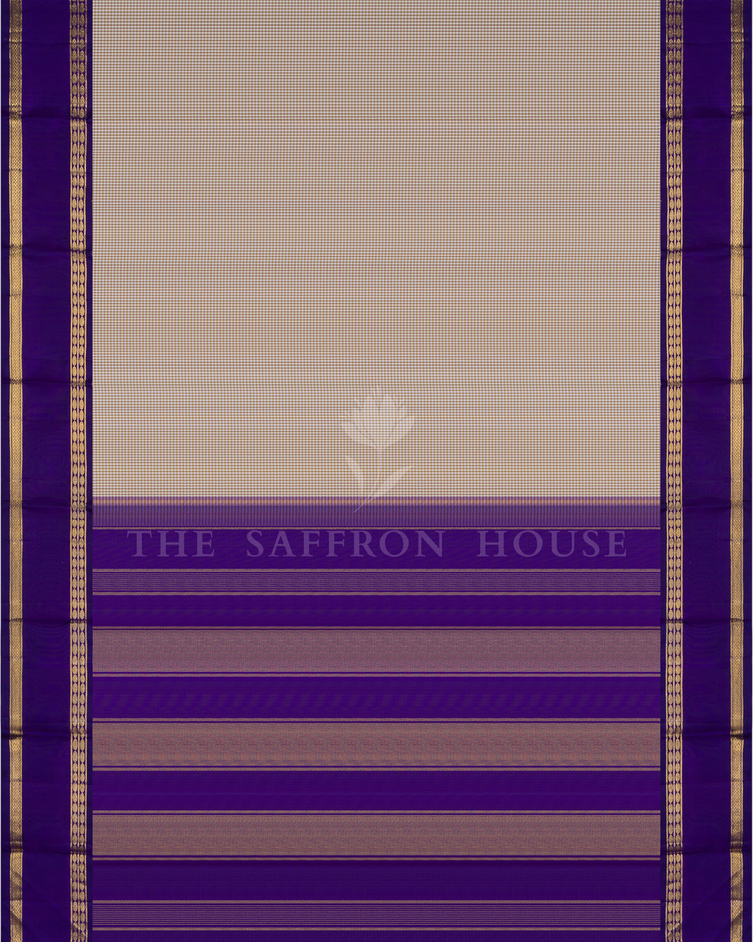 Sand Beige And Violet Kattam Kanjivaram Silk Saree – The Saffron House