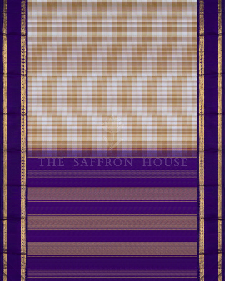 Sand Beige And Violet Kattam Kanjivaram Silk Saree – The Saffron House