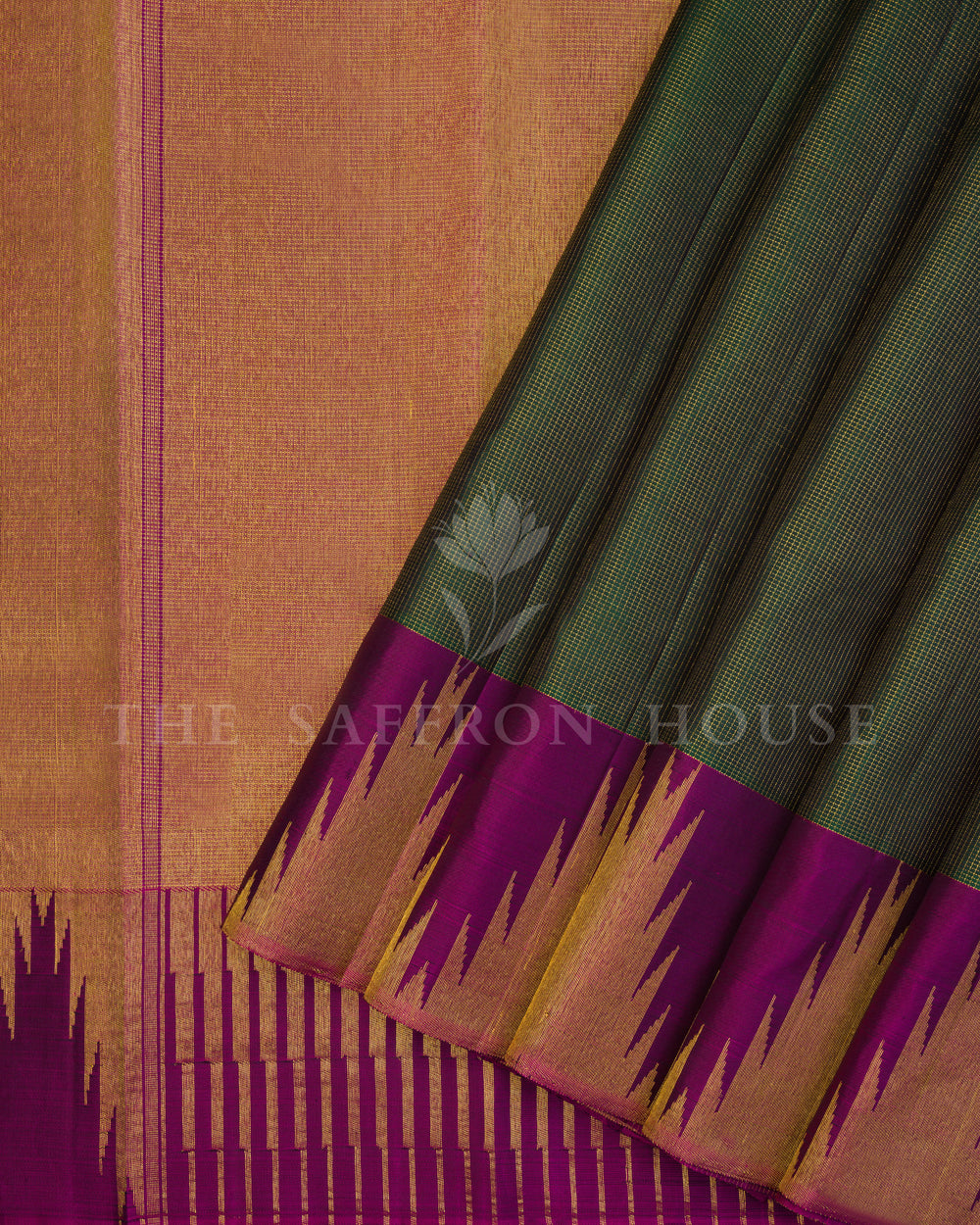 Bottle Green And Purple Kanjivaram Silk Saree – The Saffron House