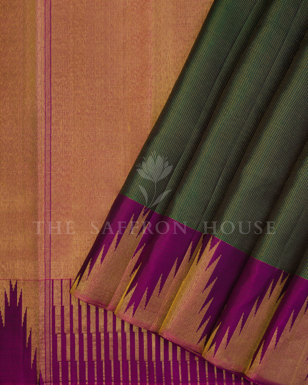 Bottle Green And Purple Kanjivaram Silk Saree – The Saffron House