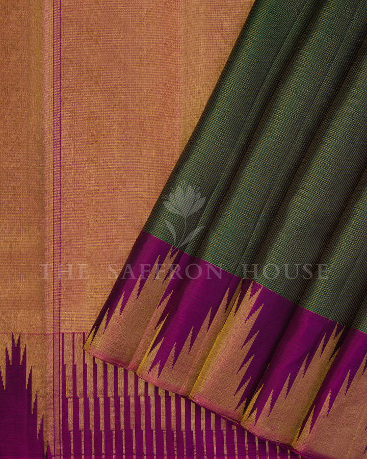 Bottle Green And Purple Kanjivaram Silk Saree – The Saffron House