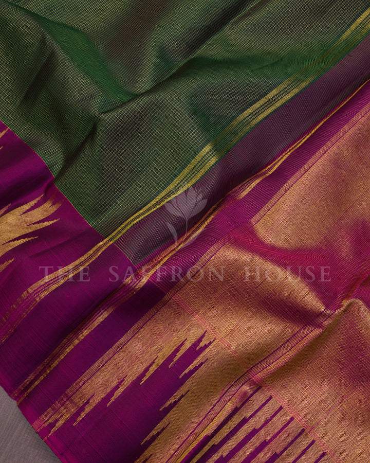 Bottle Green And Purple Kanjivaram Silk Saree – The Saffron House
