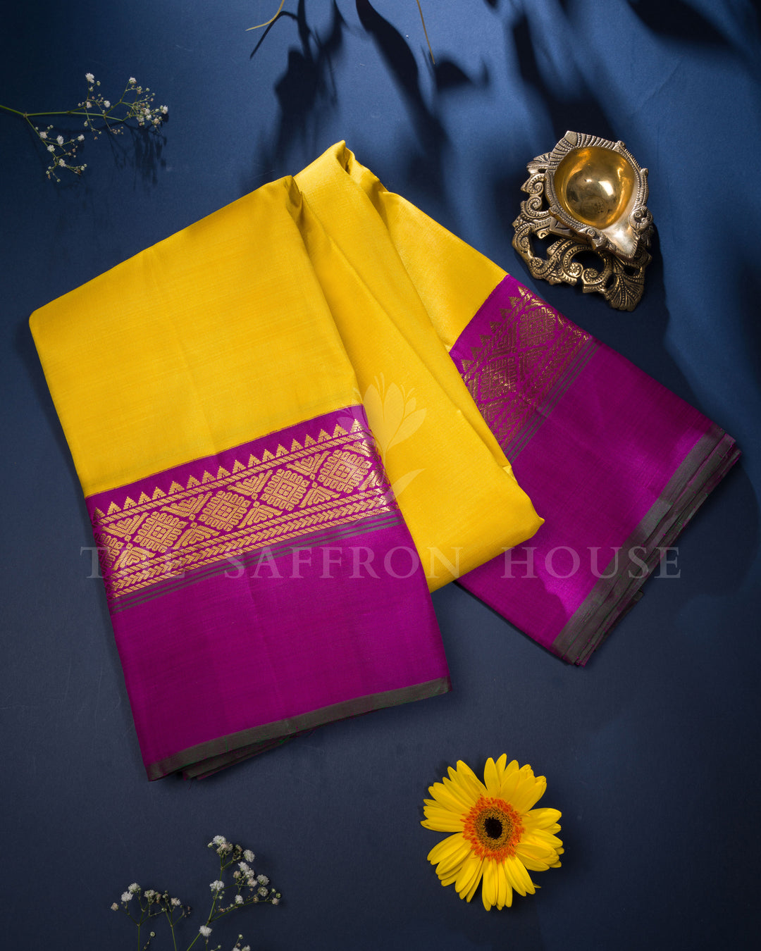 Turmeric And Yellow Kanjivaram Silk Saree – The Saffron House
