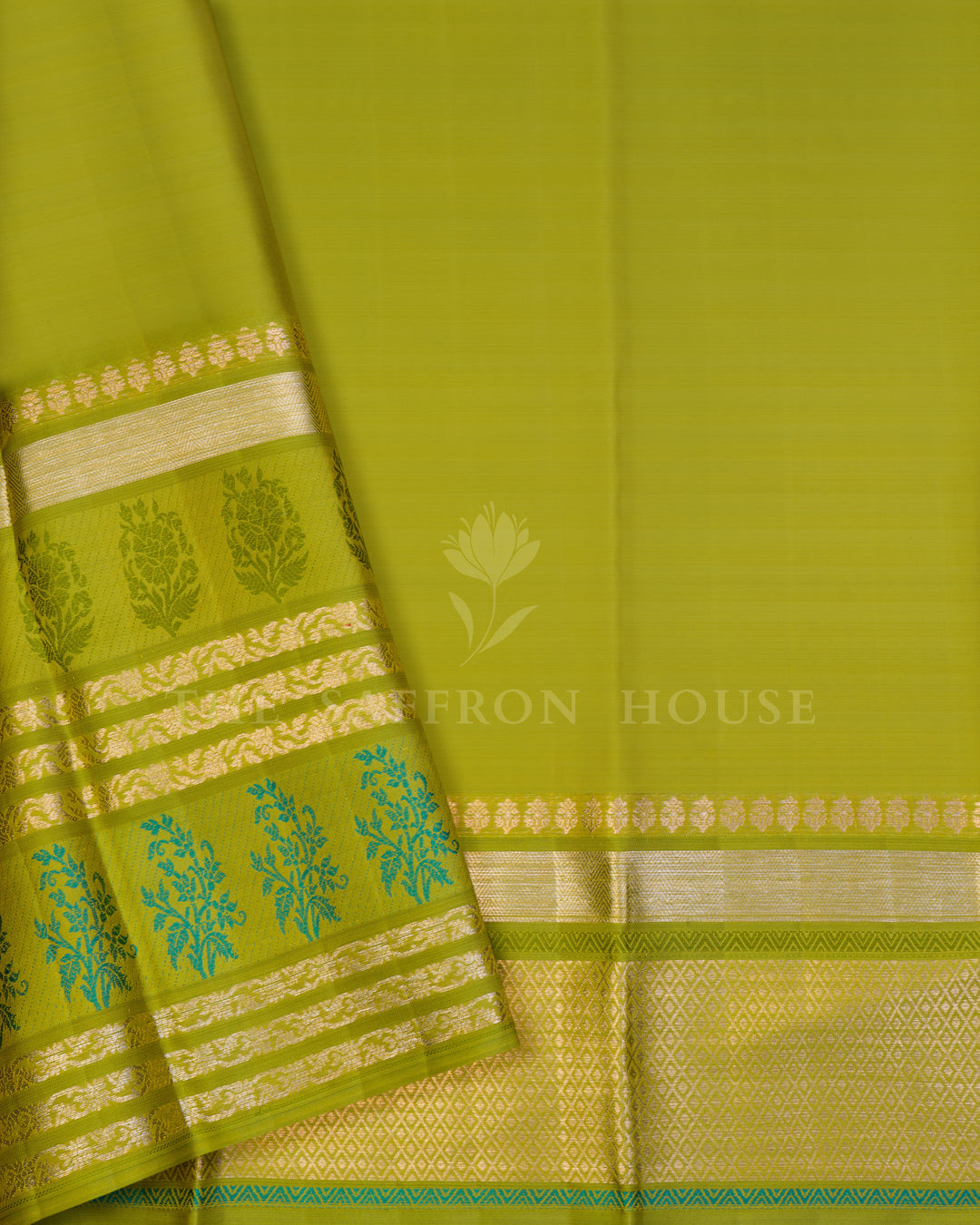 Leaf Green And Warm Brown Kanjivaram Silk Saree – The Saffron House