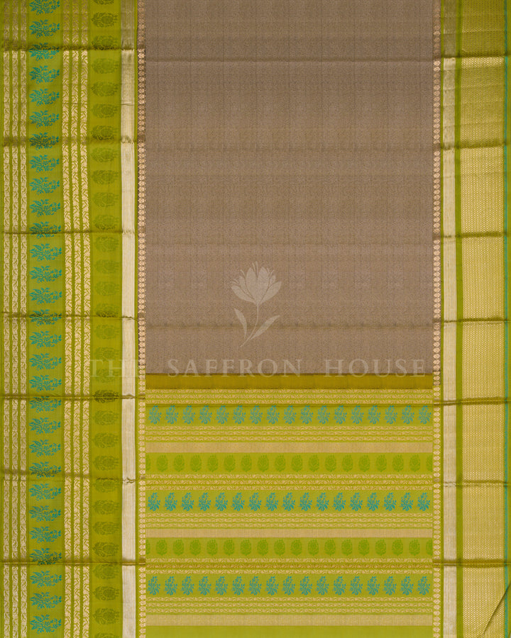 Leaf Green And Warm Brown Kanjivaram Silk Saree – The Saffron House