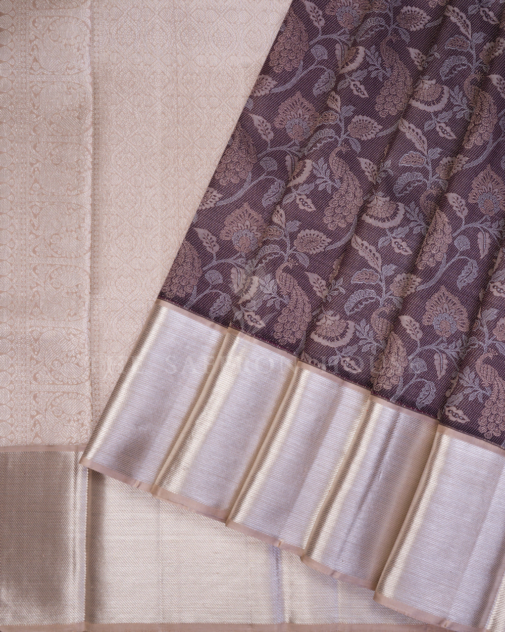 Warm Brown And Sand Beige Kanjivaram Silk Saree – The Saffron House