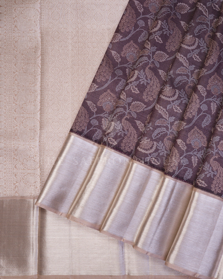 Warm Brown And Sand Beige Kanjivaram Silk Saree – The Saffron House
