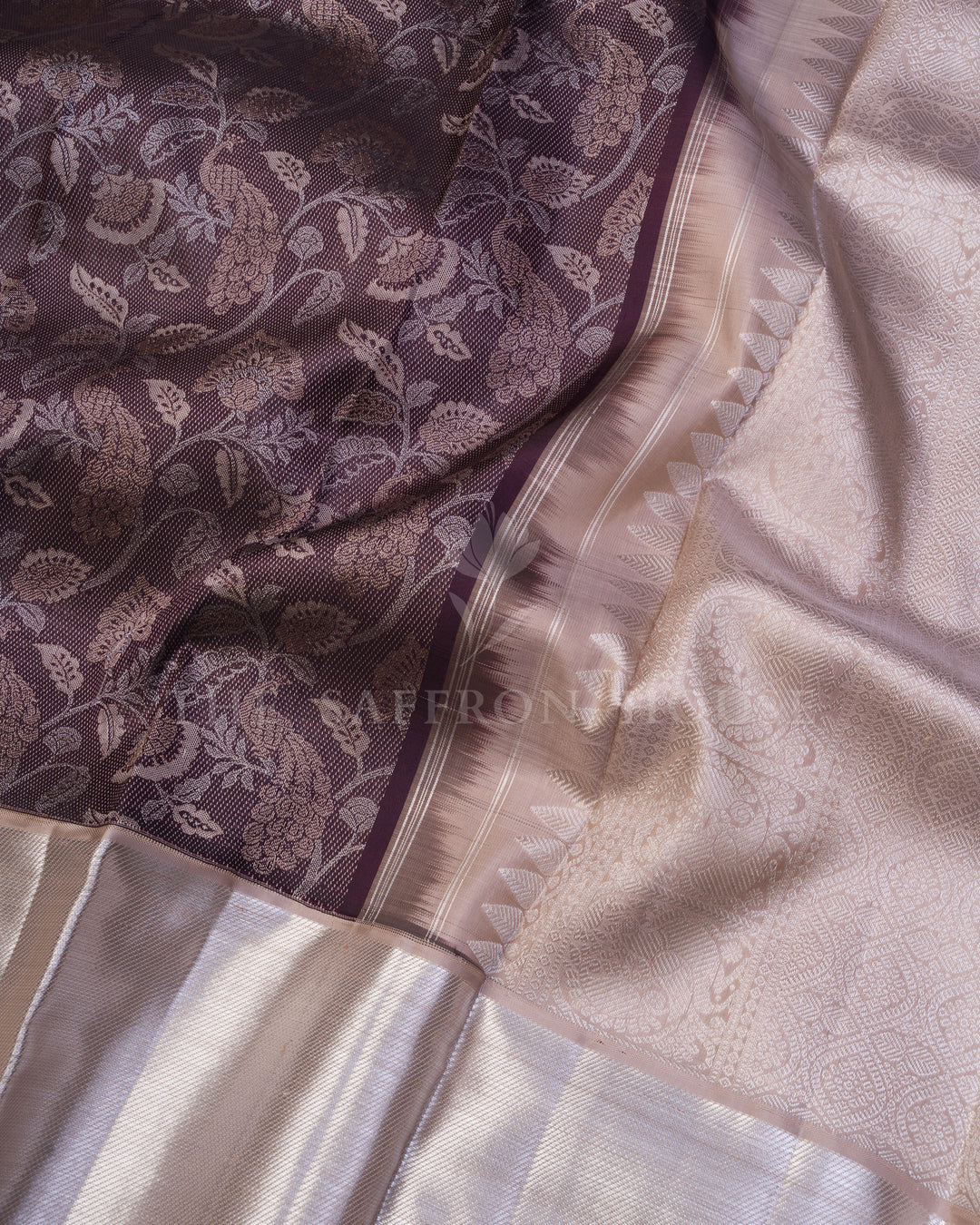 Warm Brown And Sand Beige Kanjivaram Silk Saree – The Saffron House
