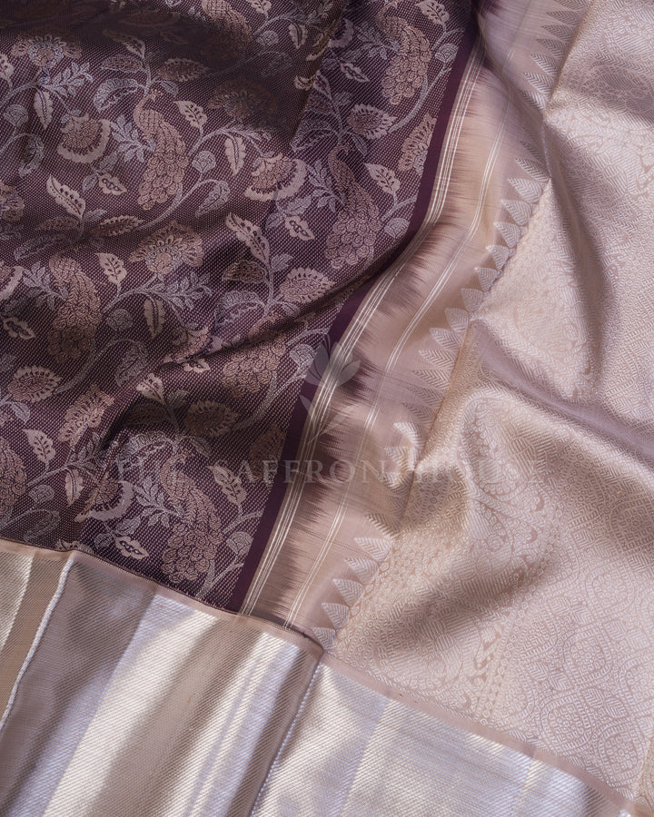 Warm Brown And Sand Beige Kanjivaram Silk Saree – The Saffron House