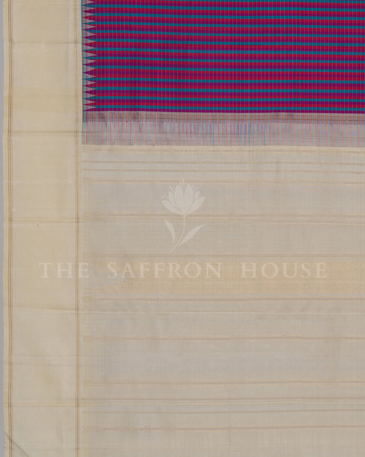 Off White And Rani Pink Korvai Kanjivaram Silk Saree – The Saffron House