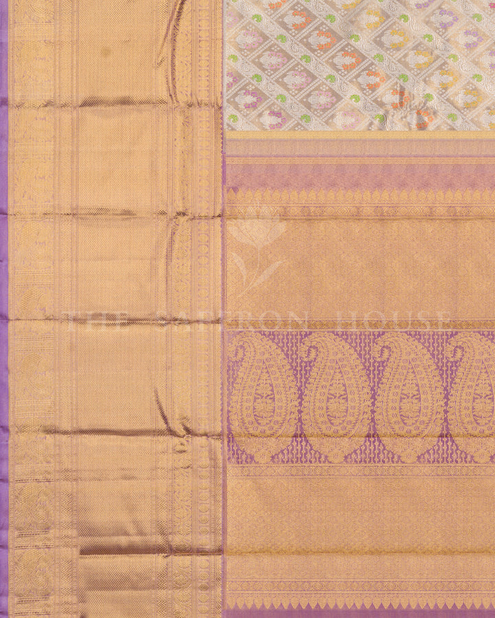 Antique Gold And Lavender Kanjivaram Silk Saree – The Saffron House
