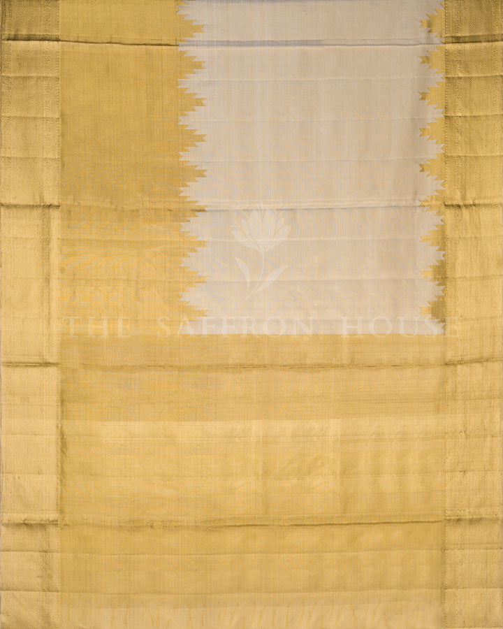 Ivory And Antique Gold Kanjivaram Silk Saree – The Saffron House