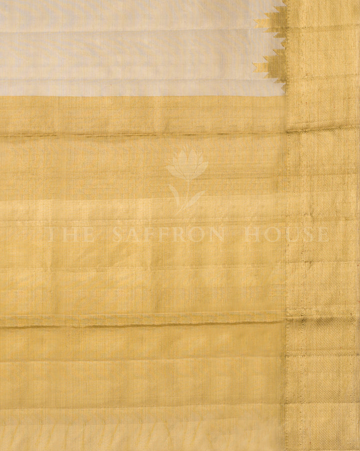 Ivory And Antique Gold Kanjivaram Silk Saree – The Saffron House