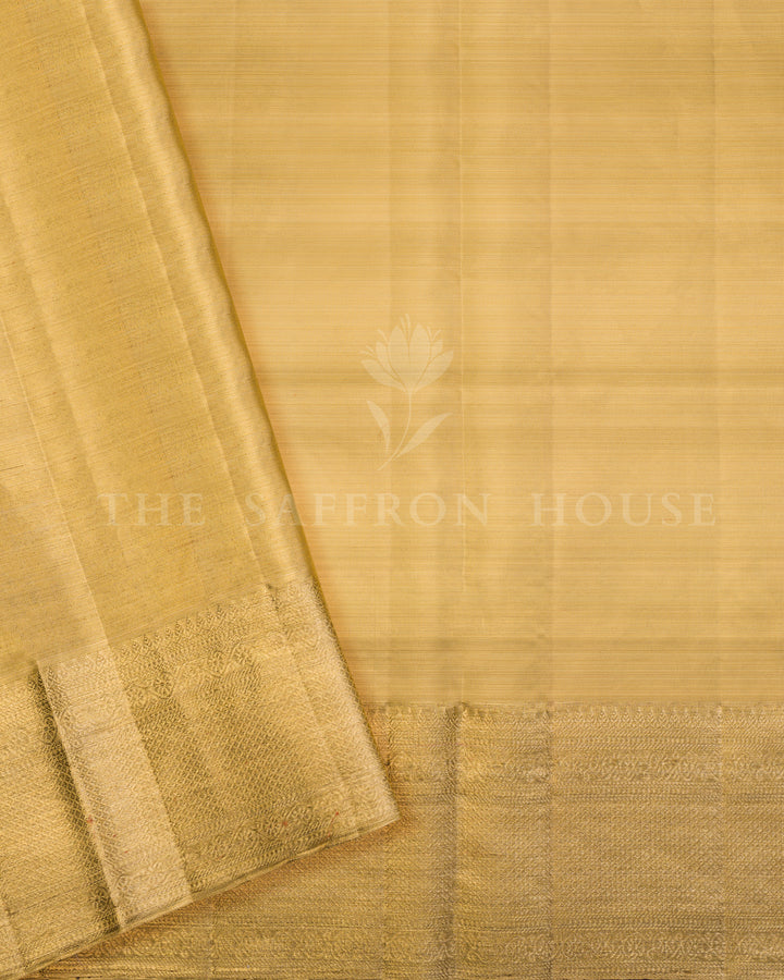 Ivory And Antique Gold Kanjivaram Silk Saree – The Saffron House