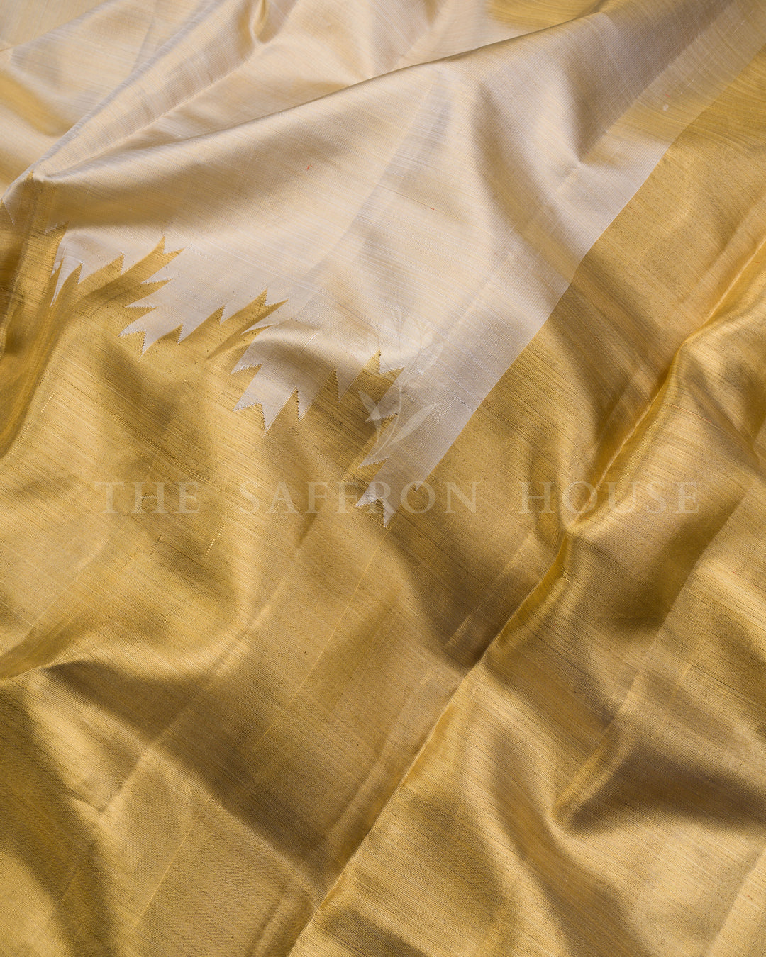 Ivory And Antique Gold Kanjivaram Silk Saree – The Saffron House