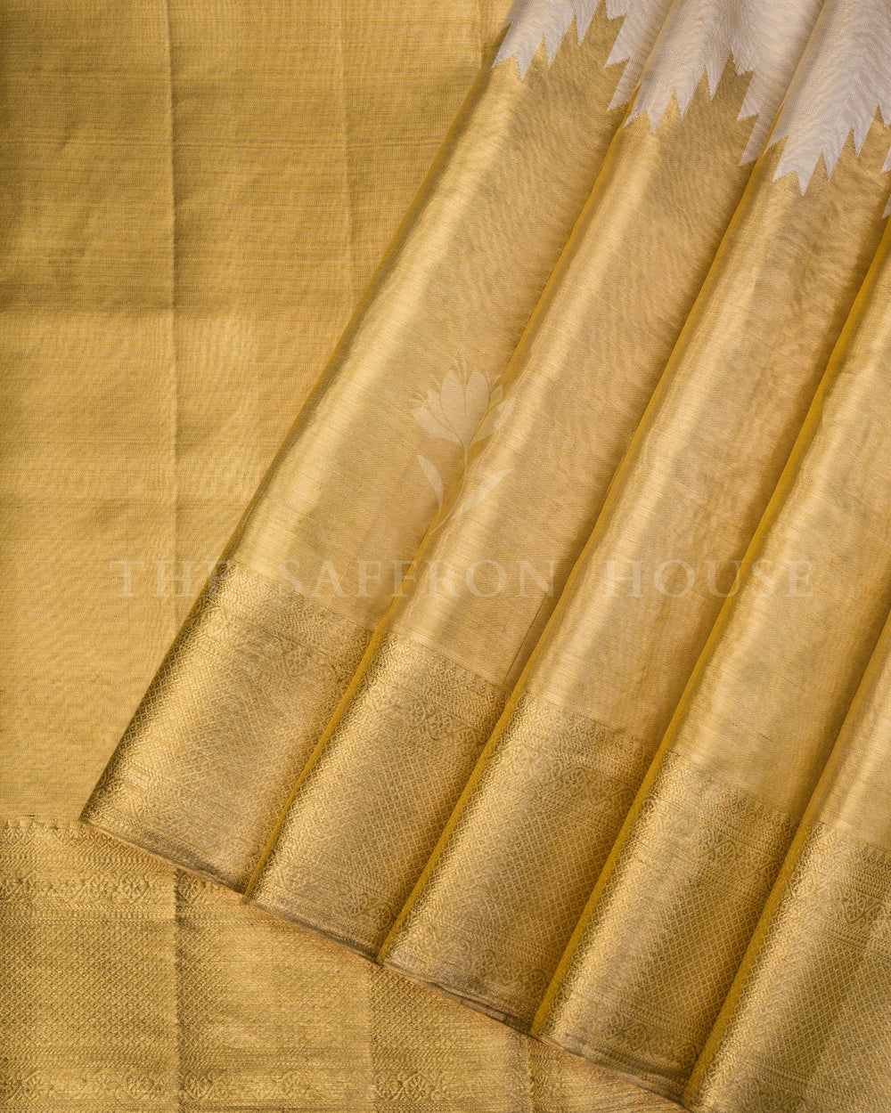 Ivory And Antique Gold Kanjivaram Silk Saree – The Saffron House