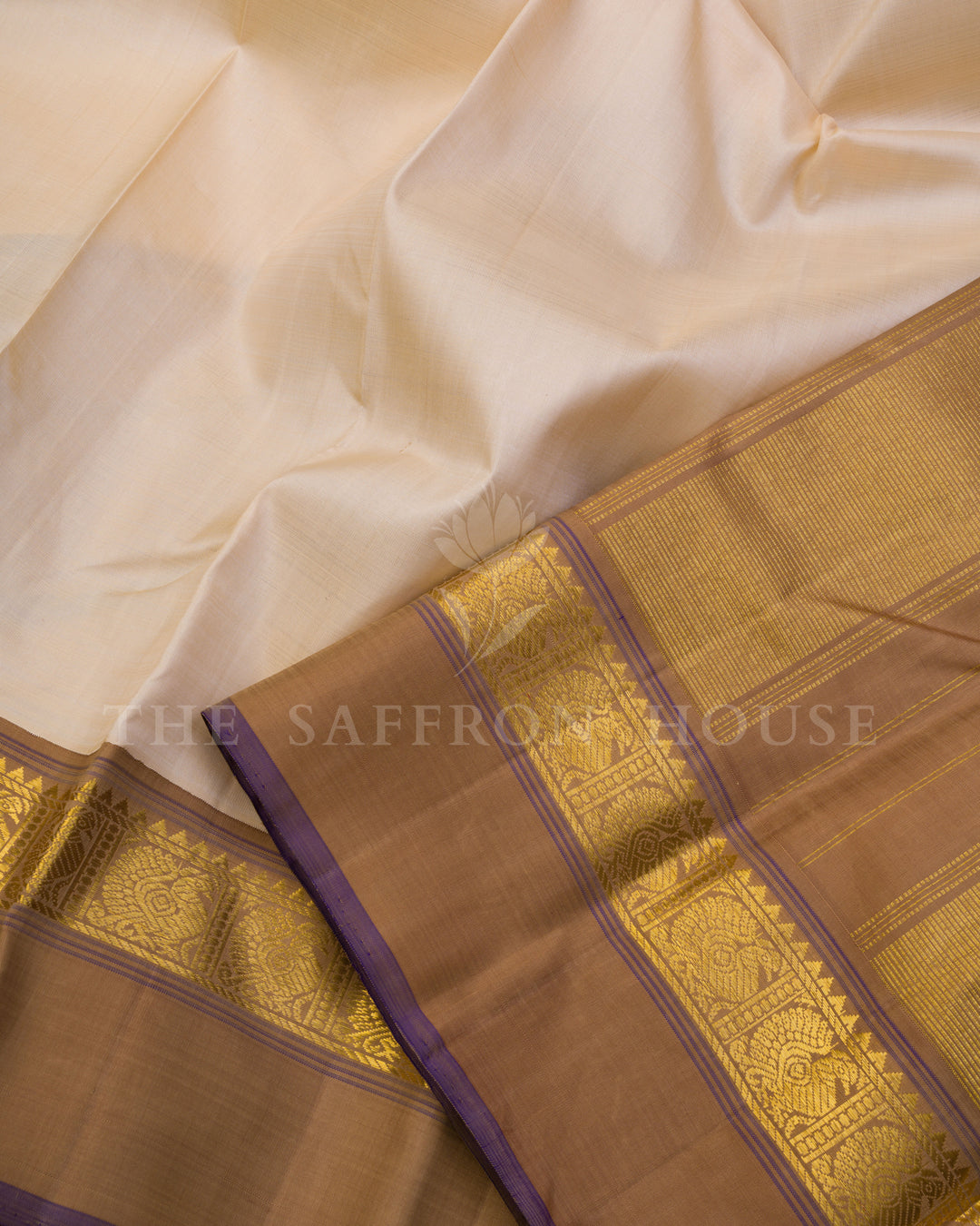 Ivory And Sand Beige Korvai Kanjivaram Silk Saree – The Saffron House