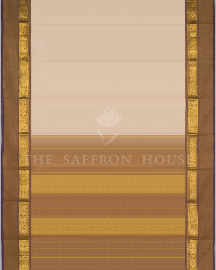 Ivory And Sand Beige Korvai Kanjivaram Silk Saree – The Saffron House