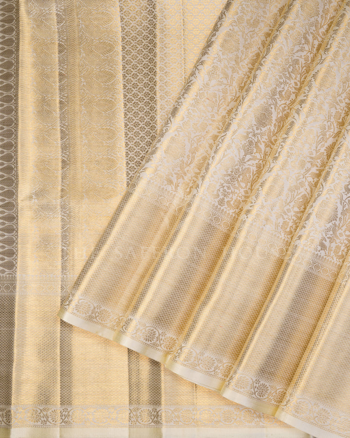 Ivory Kanjivaram Silk Saree – The Saffron House