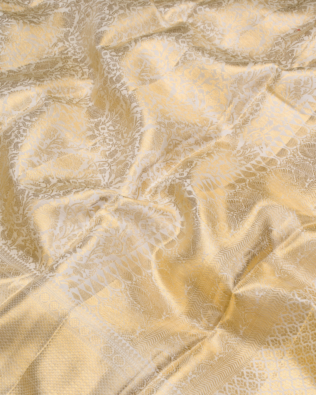 Ivory Kanjivaram Silk Saree – The Saffron House