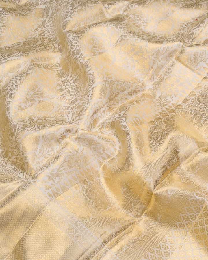 Ivory Kanjivaram Silk Saree – The Saffron House
