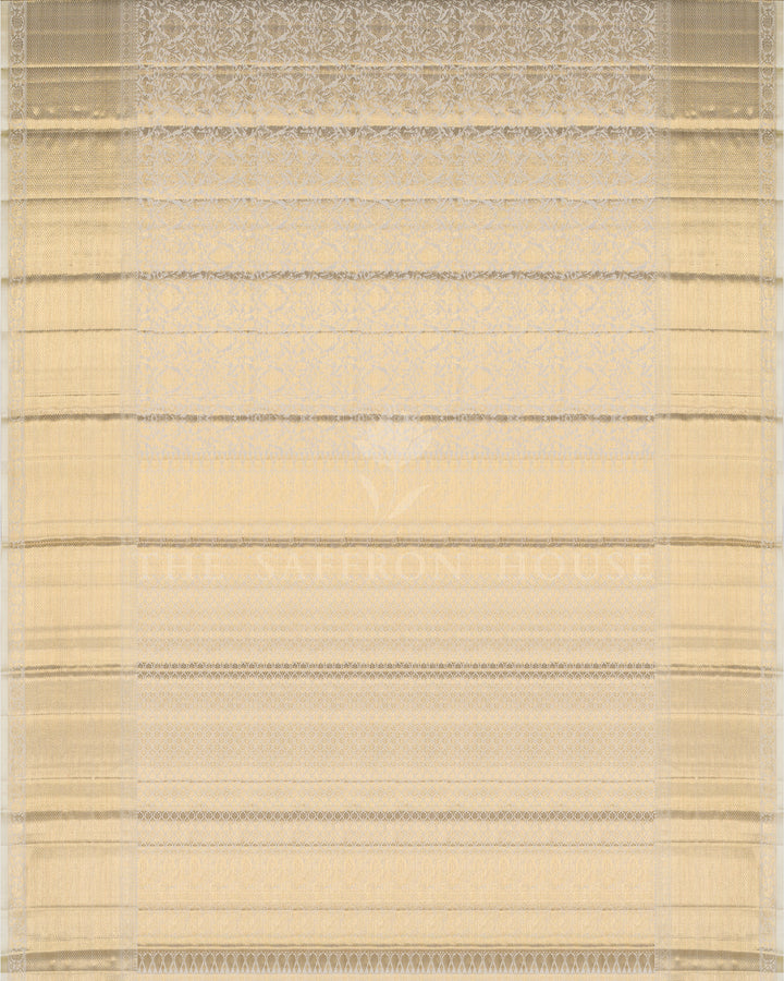 Ivory Kanjivaram Silk Saree – The Saffron House