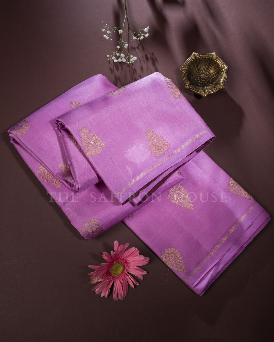 Lavender And Burgundy Maroon Kanjivaram Silk Saree – The Saffron House