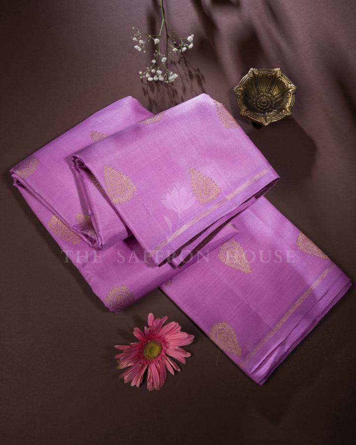 Lavender And Burgundy Maroon Kanjivaram Silk Saree – The Saffron House