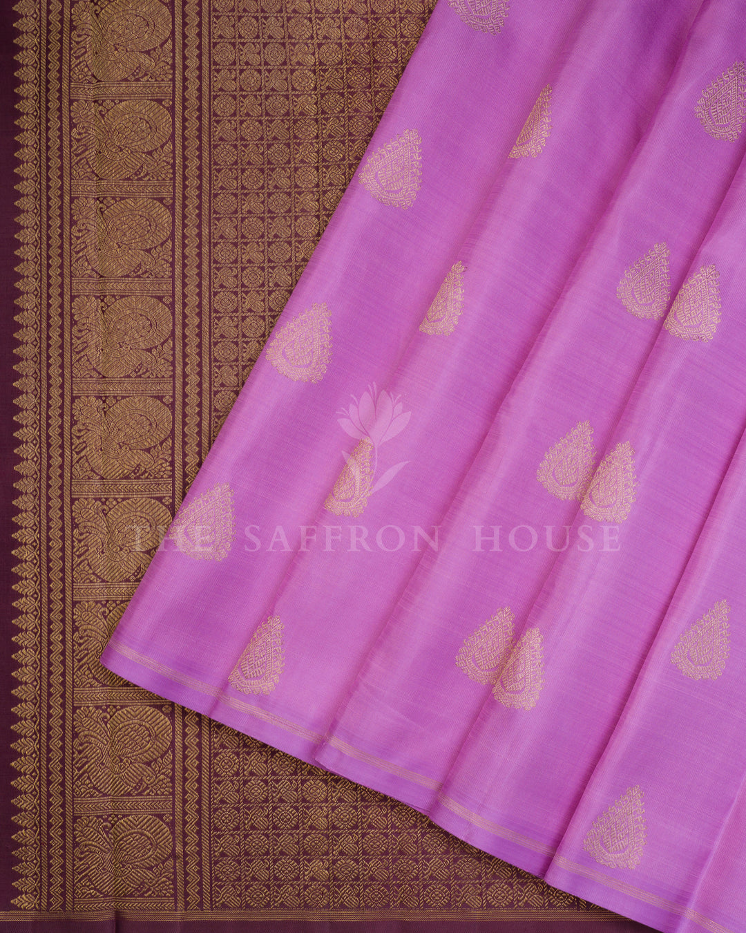 Lavender And Burgundy Maroon Kanjivaram Silk Saree – The Saffron House