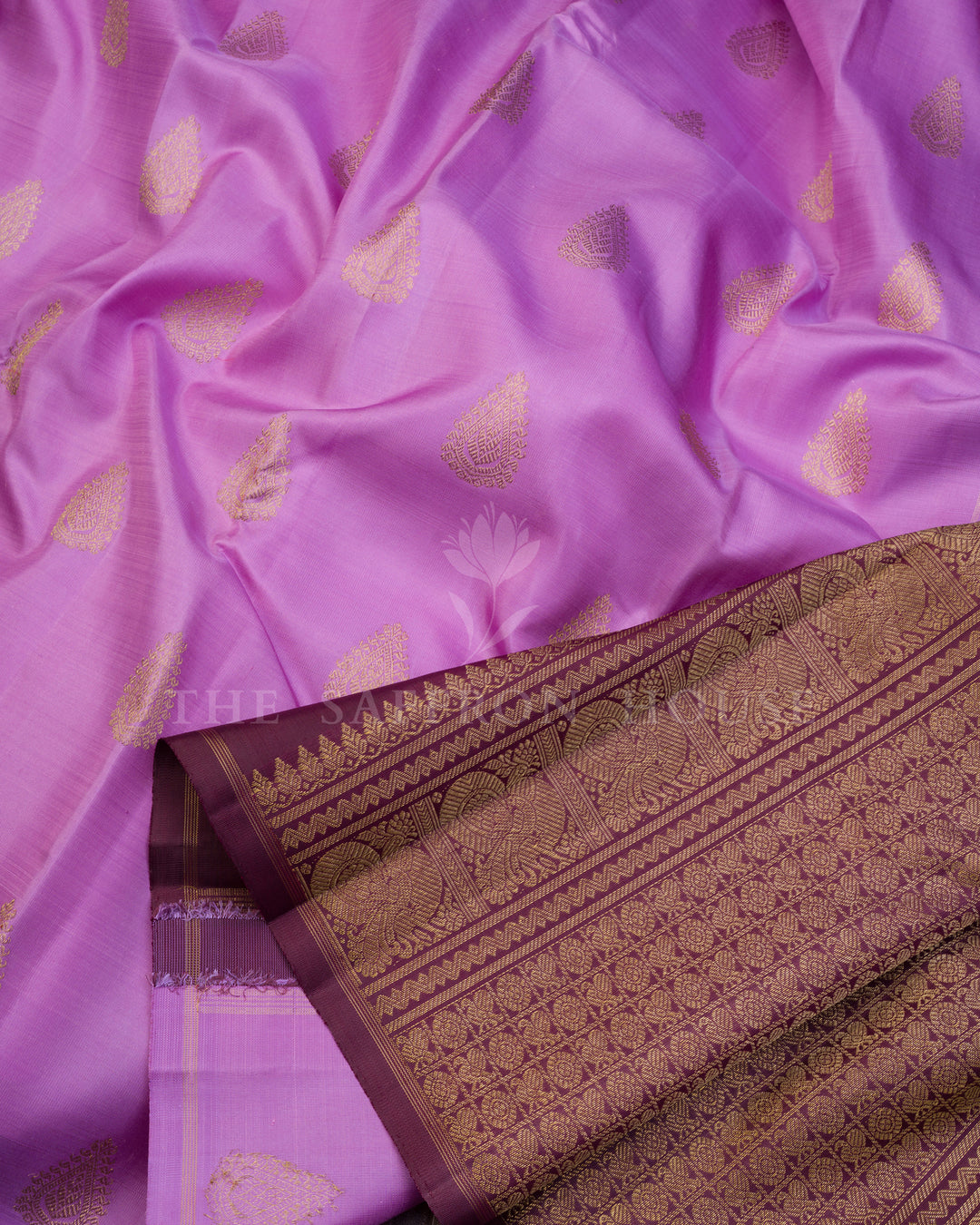 Lavender And Burgundy Maroon Kanjivaram Silk Saree – The Saffron House