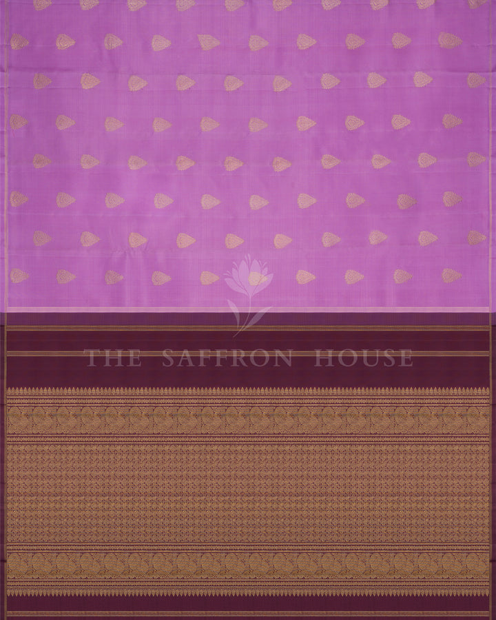 Lavender And Burgundy Maroon Kanjivaram Silk Saree – The Saffron House