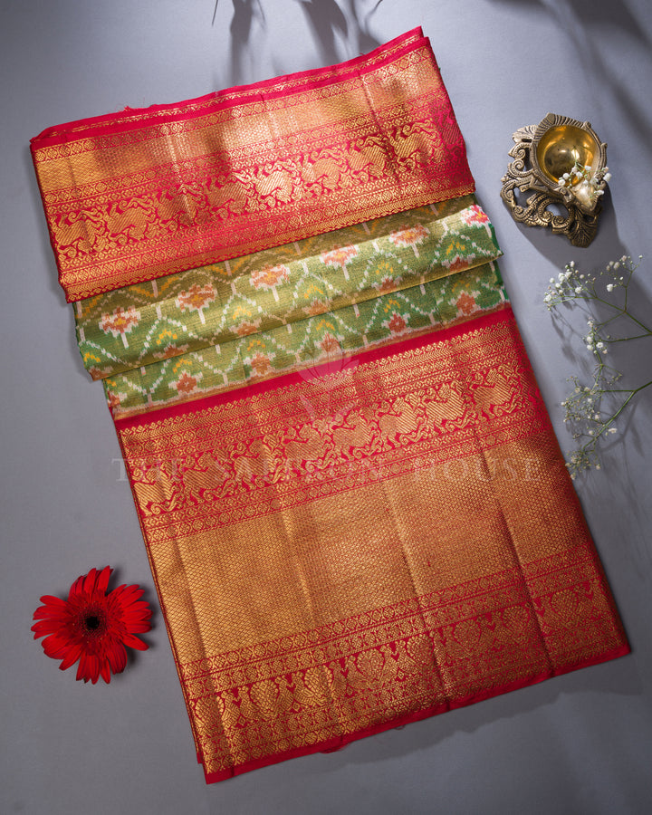 Moss Green And Burnt Orange Kanjivaram Silk Saree – The Saffron House