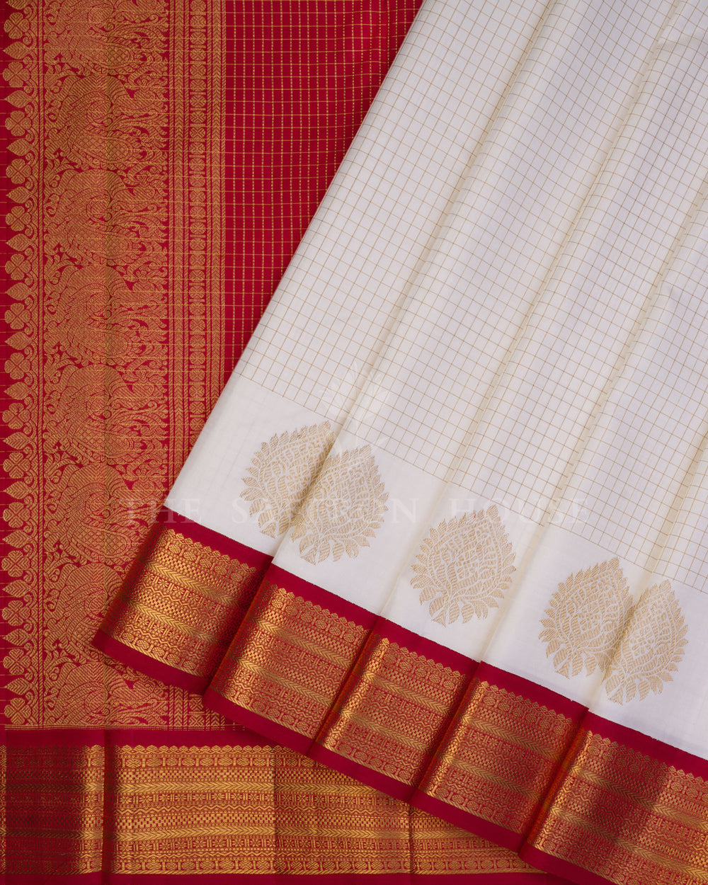Off White And Red Korvai Kanjivaram Silk Saree – The Saffron House